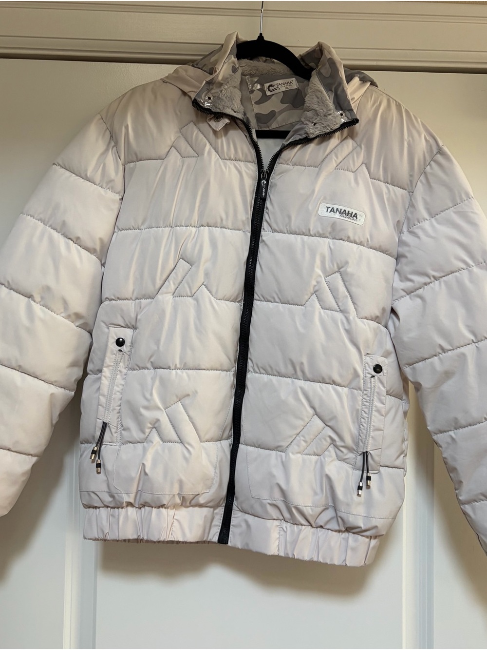 Girls Cream Puffer Jacket Full Zip Hooded Jacket Coat Long Sleeve Sz XL 14-16